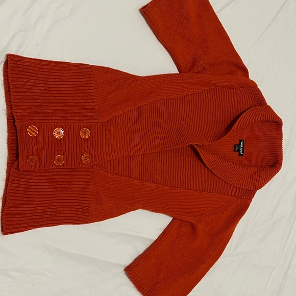 ORANGE RUST - CARDIGAN SWEATER / DEEP V / ROLLEDCOLLAR / DOUBLE BREASTED BUTTONS - Picture 6 of 7